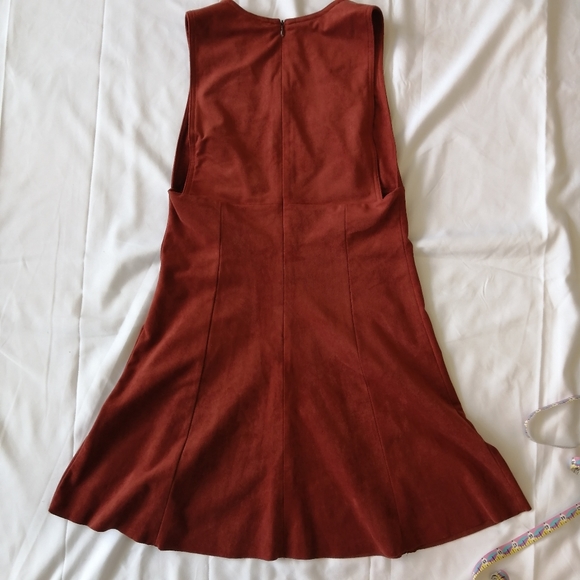 Aritzia Wilfred Montbrun Faux Suede Mini A-Line Dress w Plunging Neck Size 6 - Picture 9 of 16